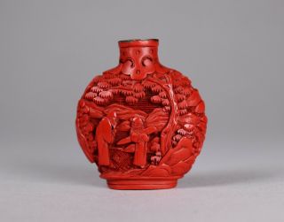 Antique Chinese Hand Carved Cinnabar Lacquer Snuff Or Scent Bottle