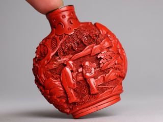 Antique Chinese Hand Carved Cinnabar Lacquer Snuff or Scent Bottle 2