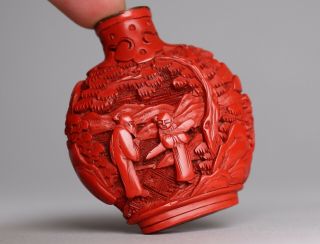 Antique Chinese Hand Carved Cinnabar Lacquer Snuff or Scent Bottle 4