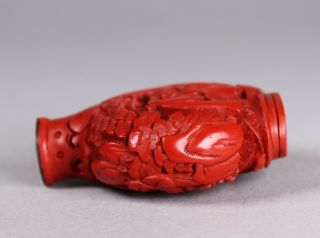Antique Chinese Hand Carved Cinnabar Lacquer Snuff or Scent Bottle 5
