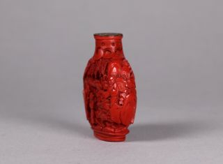 Antique Chinese Hand Carved Cinnabar Lacquer Snuff or Scent Bottle 6