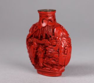 Antique Chinese Hand Carved Cinnabar Lacquer Snuff or Scent Bottle 7