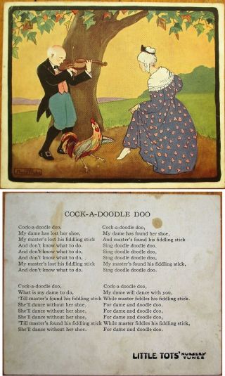 Maud Trube/artist - Signed 1920s Little Tots Nursery Tunes Card: Cock - A - Doodle Doo