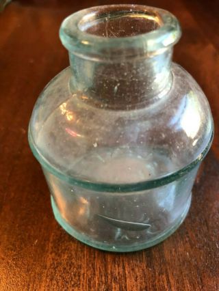 Vintage Antique Aqua Glass Ink Bottle,  Embossed Lettering,  Carters 6 Made In Usa