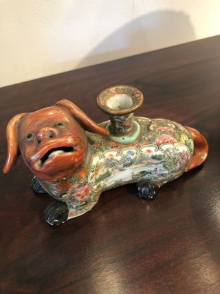 Antique Chinese Porcelain Foo Dog Candlestick