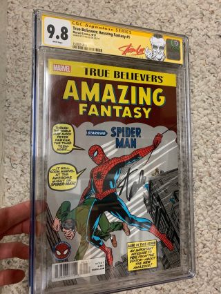 Fantasy 15 True Believers Cgc 1 Reprint Red Spider - Man Signed Stan Lee