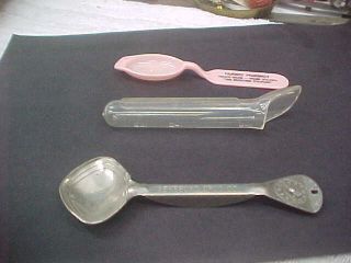 Vintage Group Of 3 Dose Spoons - Drug Store - Metal With Time Hand 2 Plastic -