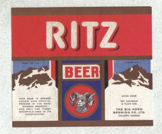 Beer Label - Canada - Ritz Beer - The Big Horn Brg.  Co.  2 - Calgary,  Alberta