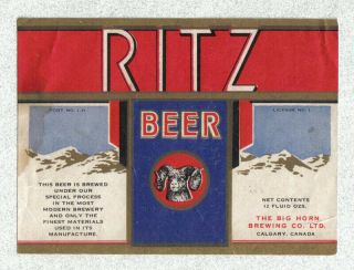 Beer Label - Canada - Ritz Beer - The Big Horn Brg.  Co.  1 - Calgary,  Alberta