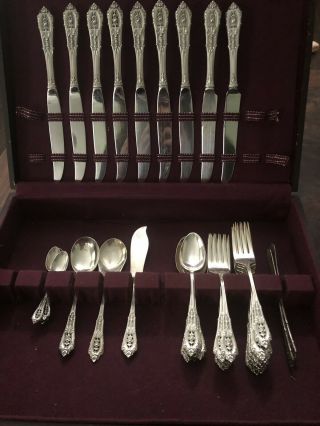 Vintage Wallace Sterling Silver Rose Point Flatware 43 Pc - Some Monogrammed