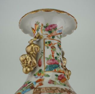 Antique Chinese Canton Famille Rose Porcelain Vase with Lion Handle 19th C QING 12