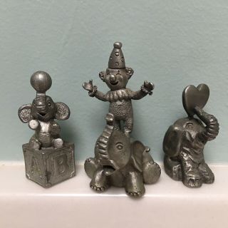 Spoontiques Elephants Pewter Mini Figurines Set Of 3 Clown Heart Abc Circus Ball