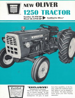1965 Oliver 1250 Tractor Dealer Sales Brochure Pics,  Info,  Specs,