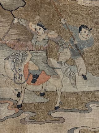4.  19th C Chinese Silk Embroidery Kesi Kossu Panel Tapestry Textile Figure 8