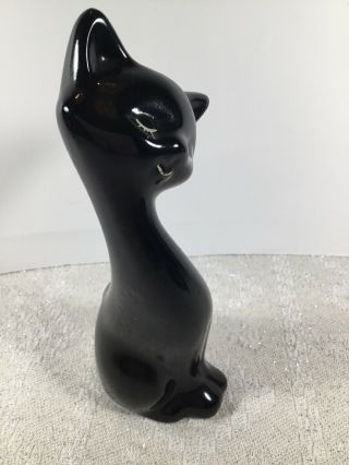 Vintage Mid Century Modern Cat Ceramic Black Siamese Statue Eyelashes Cute