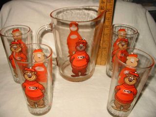 Vintage Glass Pitcher Glasses A&w The Great Root Bear