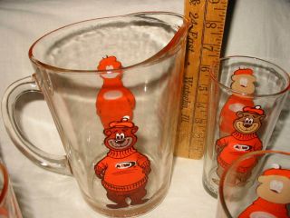 VINTAGE GLASS PITCHER GLASSES A&W THE GREAT ROOT BEAR 3