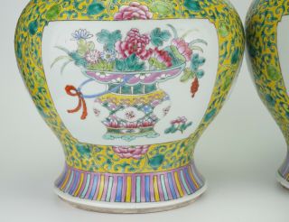 LARGE PAIR Antique Chinese Famille Rose Porcelain Vase Temple Jar & Lid 19th C 2