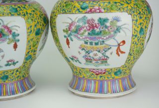 LARGE PAIR Antique Chinese Famille Rose Porcelain Vase Temple Jar & Lid 19th C 3
