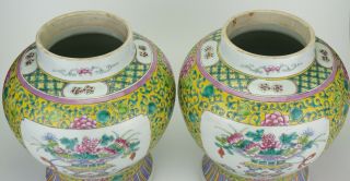 LARGE PAIR Antique Chinese Famille Rose Porcelain Vase Temple Jar & Lid 19th C 6