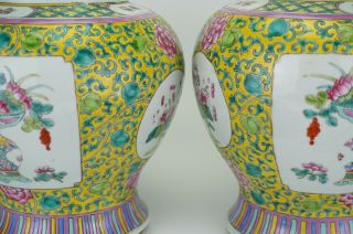 LARGE PAIR Antique Chinese Famille Rose Porcelain Vase Temple Jar & Lid 19th C 7