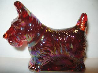 Ruby Red Carnival Glass Scottie Dog Paperweight Scottish Terrier Puppy Figurine
