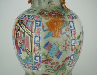 LARGE Antique Chinese Celadon Famille Rose Porcelain Vase Chilong Dragon 19th C 4