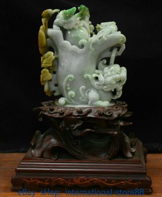 13.  2 " Burma Natural Emerald Ice Jadeite Jade Carving Dragon Beast Flower Statue