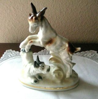 Antique Erphila Germany Porcelain Scottish Terrier Dog And Goat Figurine