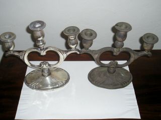 H M 900 Sterling Silver Candelabras 10 1/2 Inches High Three Prong