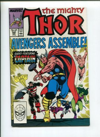 Thor 390 (9.  2) Avengers Assemble Cap Lifts Hammer 1988