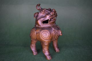 Chinese 18th Century bronze Qilin Buddhist Lion Mythical beast Censer 3