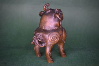 Chinese 18th Century bronze Qilin Buddhist Lion Mythical beast Censer 4