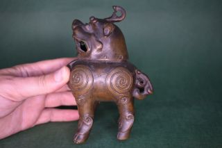 Chinese 18th Century bronze Qilin Buddhist Lion Mythical beast Censer 7