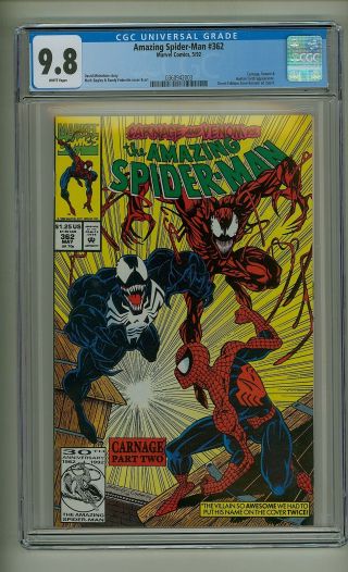 Spider - Man 362 (cgc 9.  8) White Pgs; Carnage; Venom; Human Torch (c 23298