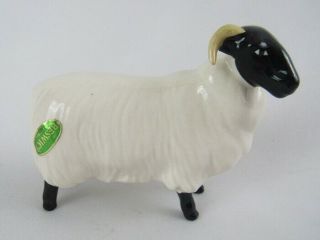 Vintage Beswick England Suffolk Sheep Ram With Label Figurine