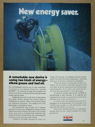1975 Scamp Ship Hull Cleaner Scuba Diver Photo Exxon Vintage Print Ad