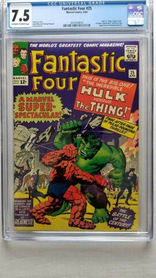 Fantastic Four 25 Cgc 7.  5 Vf - Thing Vs Hulk Cover