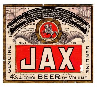 1930s Jackson Brewing Co,  Orleans,  Louisiana U - Permit Irtp Beer Label Set