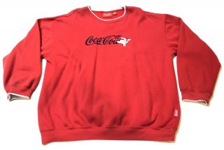 Vintage Coca Cola Brand Xl Embroidered Polar Bear Sweatshirt Red Holiday Season