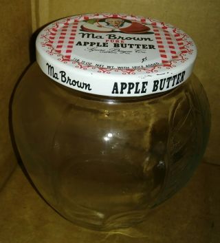 Vintage Ma Brown Apple Butter Jar W/lid Embossed Leaves