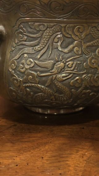 Chinese Antique/Vintage Bronze Censer with Wonderful Carvings of Dragon & Qilin 10