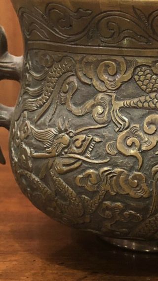 Chinese Antique/Vintage Bronze Censer with Wonderful Carvings of Dragon & Qilin 11