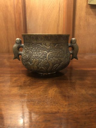 Chinese Antique/vintage Bronze Censer With Wonderful Carvings Of Dragon & Qilin