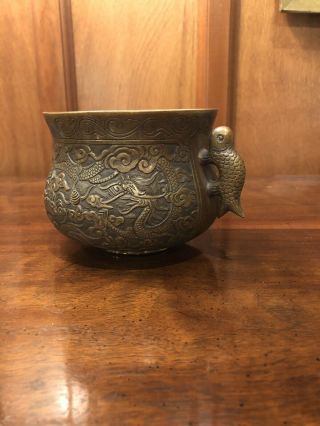 Chinese Antique/Vintage Bronze Censer with Wonderful Carvings of Dragon & Qilin 6