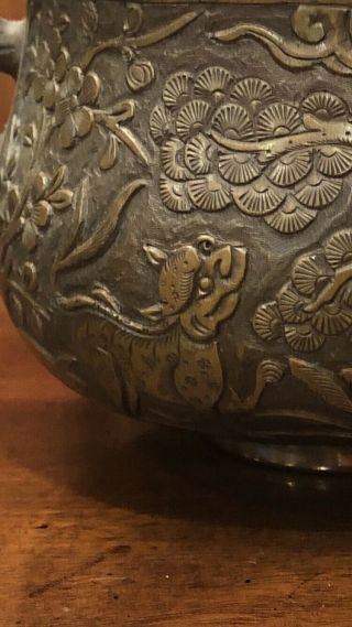 Chinese Antique/Vintage Bronze Censer with Wonderful Carvings of Dragon & Qilin 9