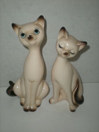 Vintage Ceramic Siamese Cats Figurines Made In Japan 1950 