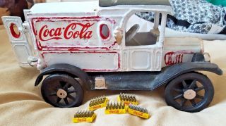 Vintage Coca Cola Cast Iron Delivery Truck White W/ Black Spoke Wheels,  Crates