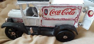 Vintage Coca Cola Cast Iron Delivery Truck White w/ Black Spoke Wheels,  Crates 3