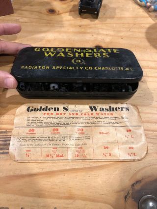 Vintage Rare Golden State Washers Metal Tin Box Case Radiator Co.  W/ Washers